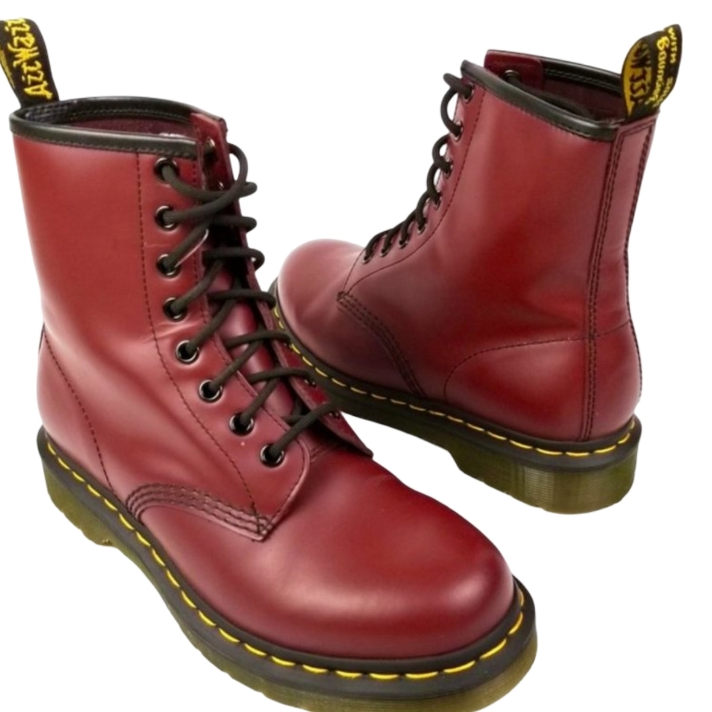 Dr. Martens 1460 Cherry Red Leather Boots Size 8 Brand New - Picture 3 of 13
